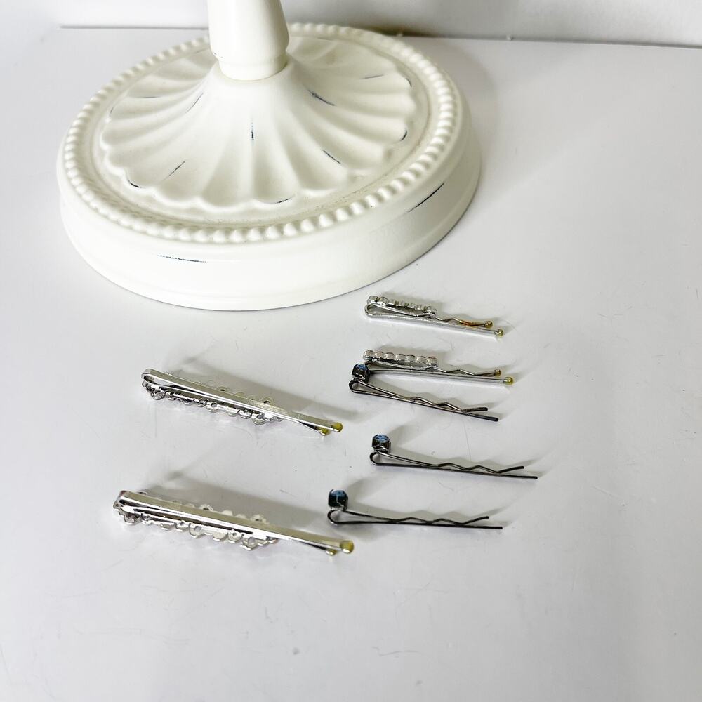 Lot of 7 Vintage Y2K Rhinestone Silver Bobby Pins 90s Fashion Glam Sparkle - Picture 16 of 16